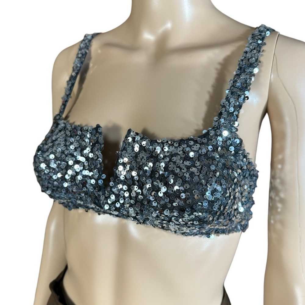 NWT New Free People Silver Sequins Sparks Fly Bralette Size S - Picture 10 of 10